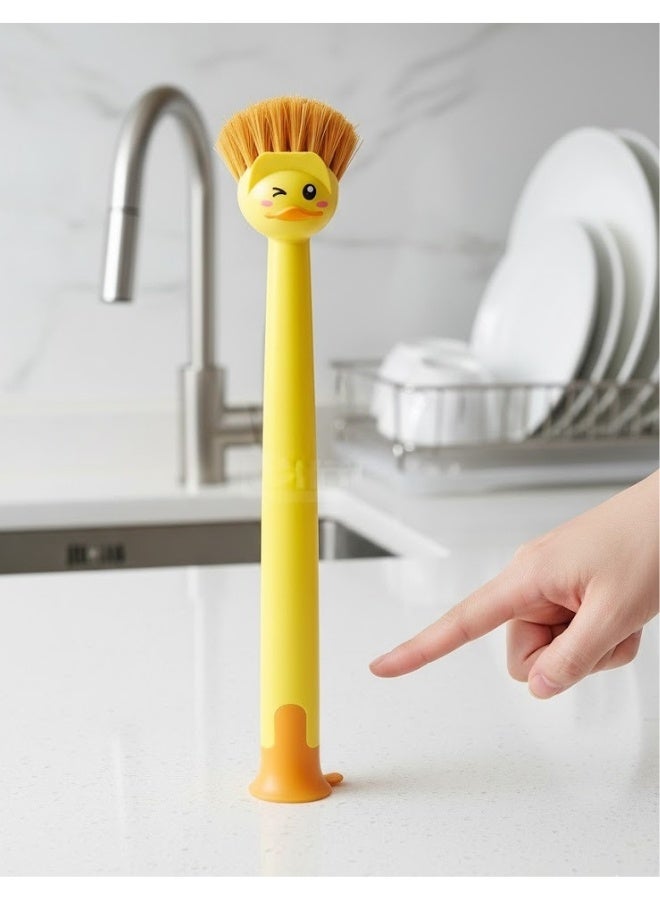 مجموعة فرش تنظيف صحون 2 قطعة للمطبخ مع قاعدة شفط لتثبيتها على سطح المطبخ – فرش متينة بقوة تنظيف عالية للأطباق، القدور، المقالي، أحواض المطبخ، بمقبض طويل مريح لإزالة الدهون والبقع الصعبة بسهولة وفعالية - Image 3